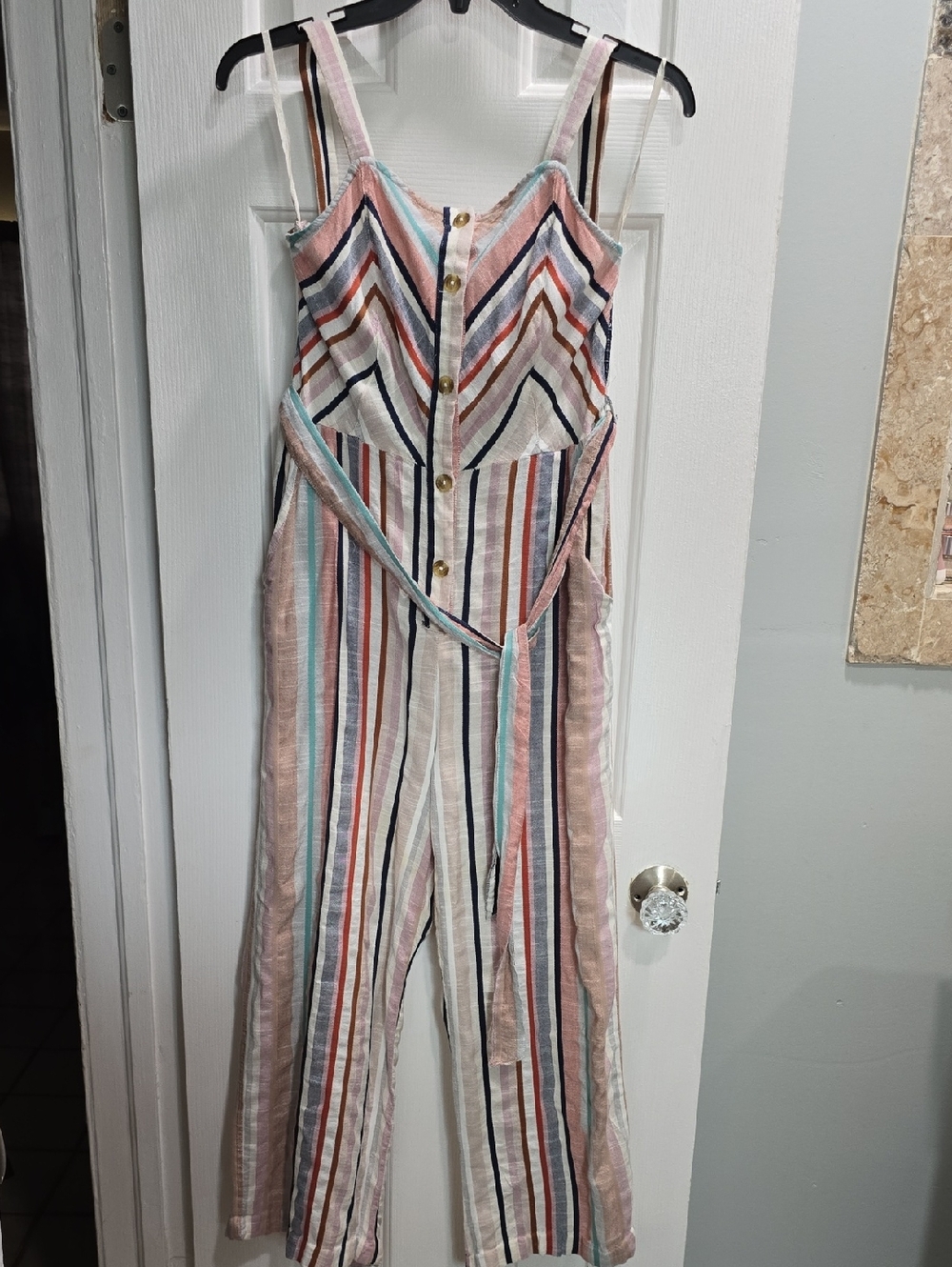 Style House Striped Multicolor Jumpsuit with Belt Size L
